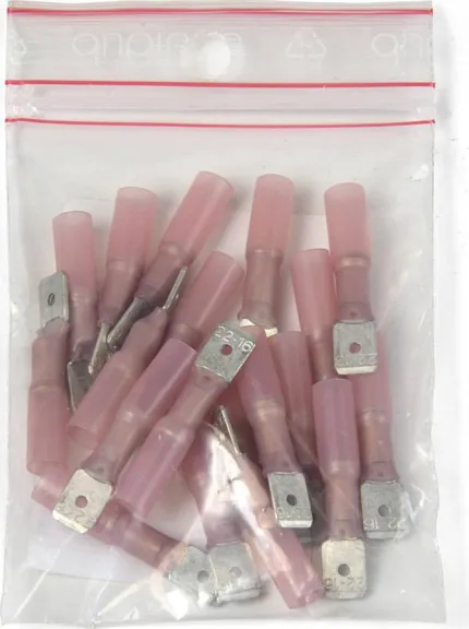 20 x clip mâle plat 6,3 rouge étanche - Thermo-rétractable