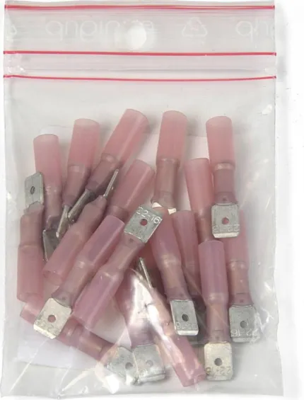20 x clip mâle plat 6,3 rouge étanche - Thermo-rétractable