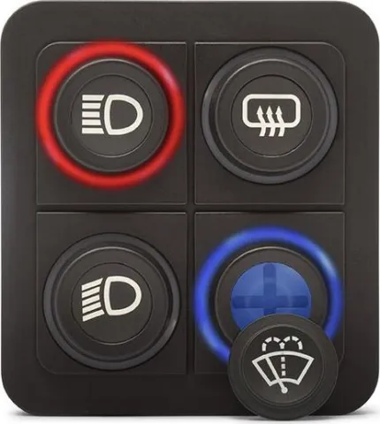 Clavier de commande Powerkey Pro à 4 touches RGB de Ø24mm, avec protocole J1939, sans ses pastilles gravées