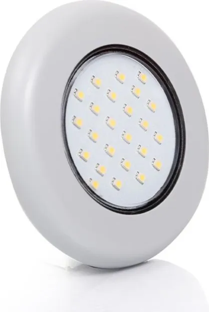 Plafonnier LED rond - 24LEDs 3W 12Vdc - Enjoliver gris - Blanc chaud - 40° - IP68