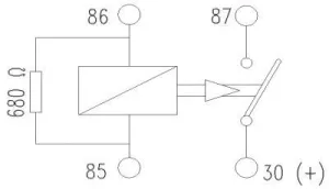 Relais 4 bornes 12V 30A résistance fixation
